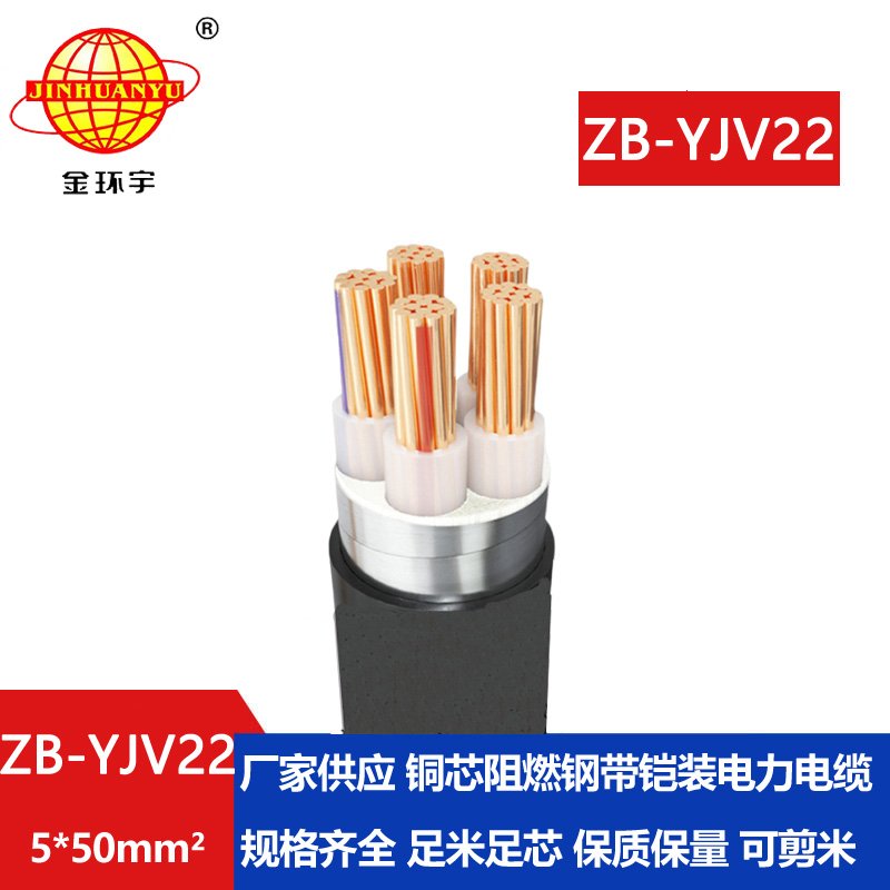 金环宇电缆 深圳电力电缆ZB-YJV22-5X50平方 阻燃铠装电缆yjv22